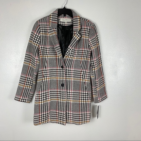Sebby Glen Plaid Two Button Woven Coat White Black - Picture 4 of 7